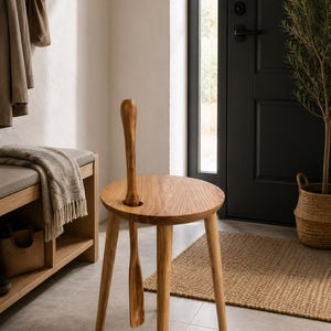 Taburete de madera escandinavo hecho a mano / Asiento minimalista para recibidor / Muebles Japandi