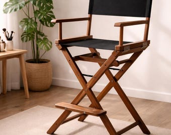 Professional Makeup Artist Director Chair – Solid Ash Wood, Folding, Tall, Handmade