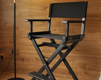 Handmade Ash Wood Makeup Artist Chair, Tall Folding Director Seat, Professional Salon Furniture, Portable Studio Stool