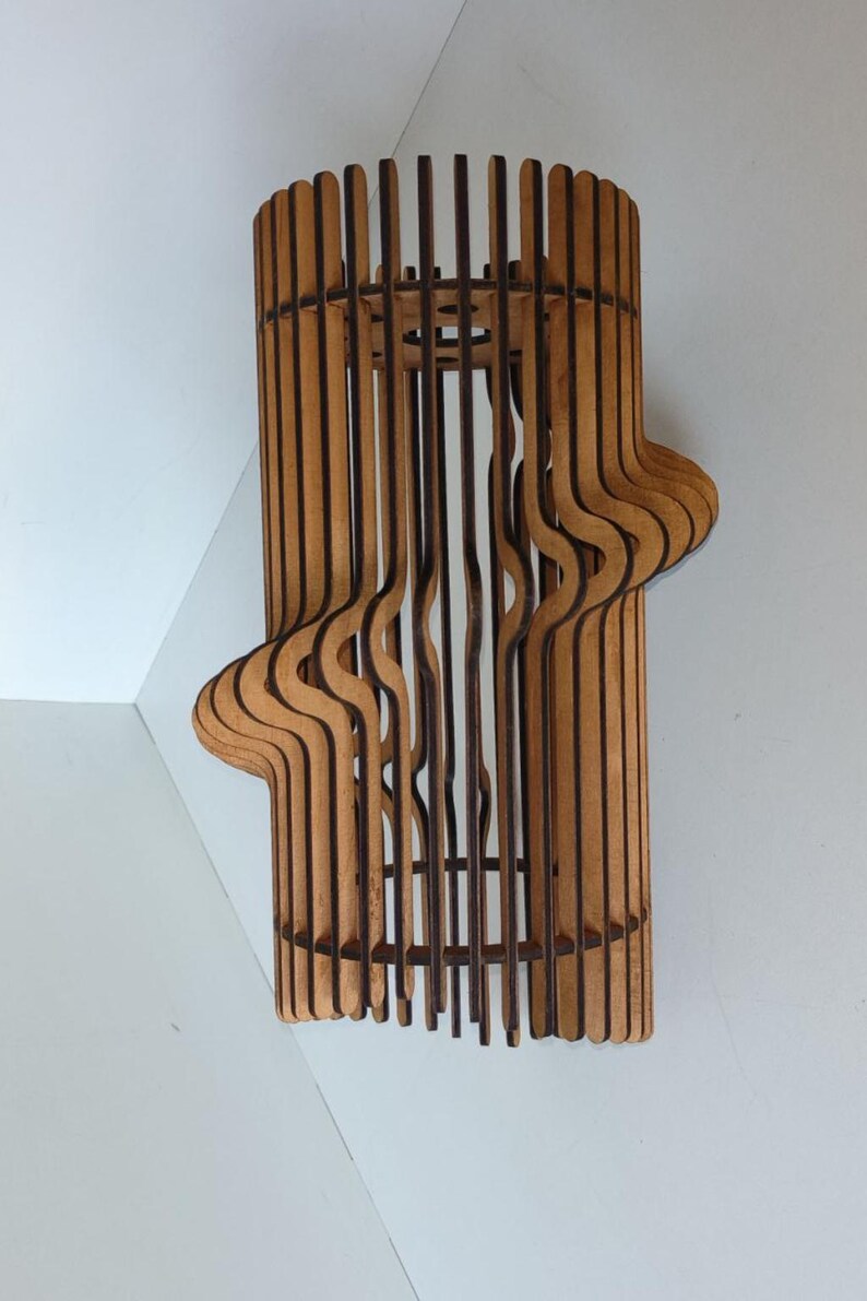 Modern Wooden Chandelier, Teak Wave Pendant Light, Handmade Ceiling Fixture, Minimalist Loft Lamp, Sculptural Home Decor image 9