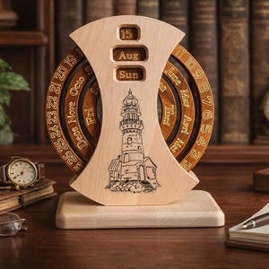 Ewiger Tischkalender aus Holz – Rustikale Bürodekoration, Einzigartiges Geschenk für Männer, Handgemachter Holzkalender – Handgemachte Bürodekoration