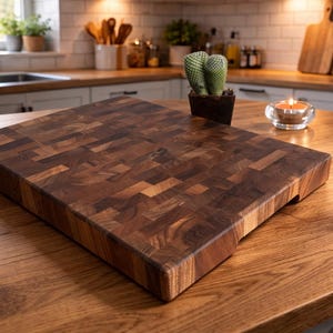 End Grain Walnut Cutting Board Butcher Block With Juice Groove Wooden Chopping Board Thick Kitchen Prep Serving Board Chef Gift Three Sizes