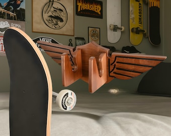 Ash Wood Skateboard Wall Rack: Wing Design Skateboard Hanger