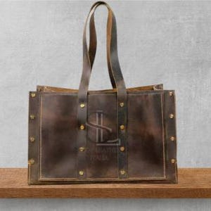 Rustic full grain leather tool bag box vintage leather tool tote bag for men