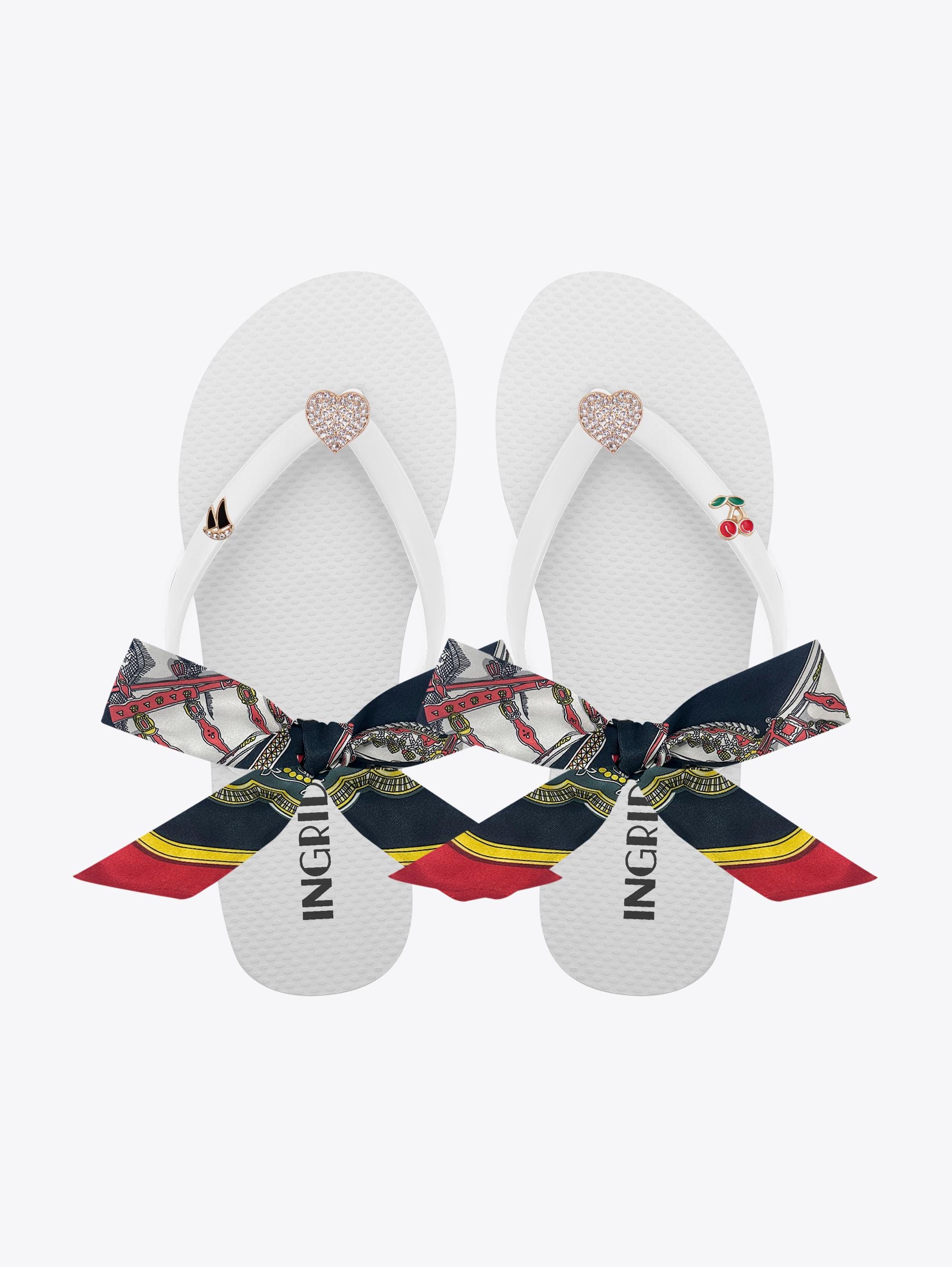 White Flip Flop Sandals with Heart Charms & Nautical Ankle Straps – Cute Summer Sandals for Women – Gift for Her – Beach Flip Flops