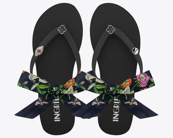 Custom Flip Flop Sandals with Charms & Detachable Straps – Multiple Colors – Gift for Her – Summer Beach Shoes for Women