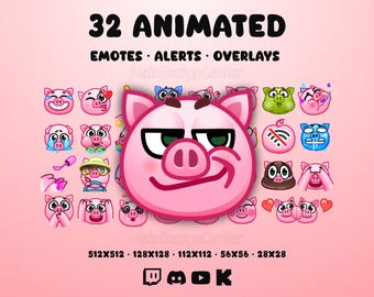 Pigs Animated Emotes · Pink Emoji Pack · Fun, Love, Sadness · Twitch, Discord, Youtube, Kick
