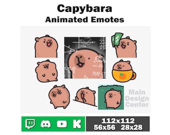 Cute Capybara · Animated Emotes · Twitch, Discord, Youtube, Kick · Streaming and Chat Emoticons · Cute Animal Emoji · Colorful Dynamic GIF