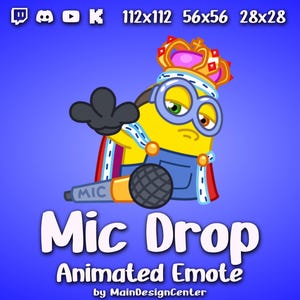 Animowany emotikon GIF Mic Drop Czat Emotikon Twitch, Discord, Youtube, Kick Zabawny Minion Emoji Słodki Żółty Reakcja Streaming Zasoby