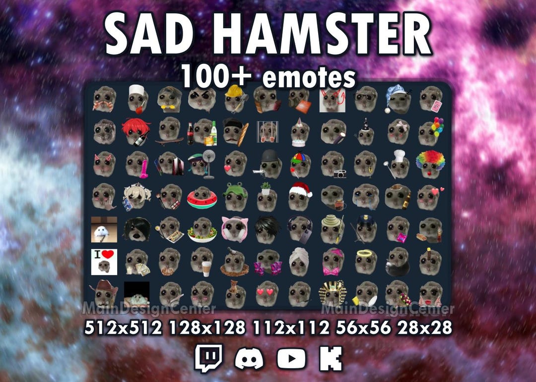 Sad Hamster 100+ Emotes · Chat Emoticons · Twitch, Discord, Youtube ...