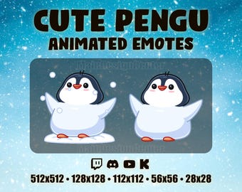 Cute Pengu Animated Emotes · Twitch, Discord, Youtube, Kick · Holiday Cute Emoji · Cozy Follow Alert