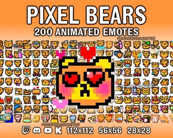 Pixel Bear Emote Collection · Cute Orange Animated Emoji · Twitch, Discord, Kick · Kawaii Webcore · Retro Wave · Funny Chat Reactions