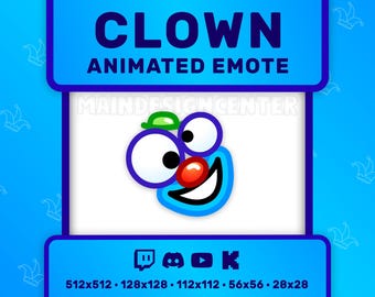Clown Animated Emote · Funny Chat Emoji · Twitch, Discord, Youtube, Kick · Raid Blue and Red Emoticon