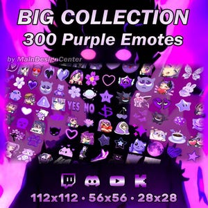 Purple Emotes Collection · Animated and Static · Twitch, Discord, Youtube, Kick · Streaming Chat Emoticons · Anime · Phonk · Deadinside