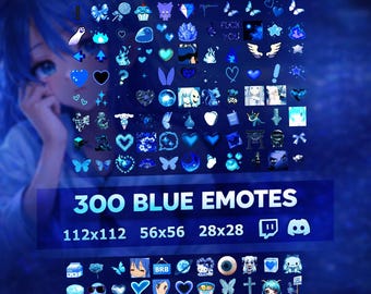 Colección de emoticonos azules: 300 emojis animados y estáticos para Twitch, Discord, Kick Hearts Love Anime Phonk.