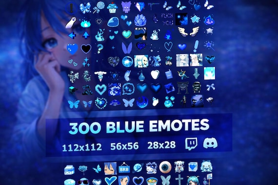 Blue Emotes Collection · 300 Animated and Static Emoji · Twitch, Discord, Kick · Hearts · Love · Anime · Phonk