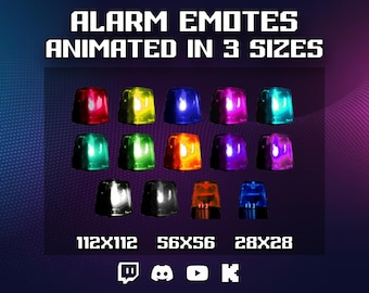 14 Alarm Emotes · Animated Emotes · Twitch, Discord, Youtube, Kick · Streaming Chat Emoticons · Chat Attention · Bright · Dynamic · Flash