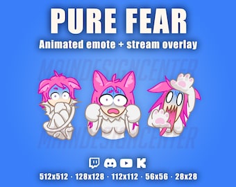 Emote animado de miedo puro · Emoji de chica kawaii · Emoticono de waifu neko de pánico · Twitch, Discord, YouTube, Kick · Reacción de meme descarada