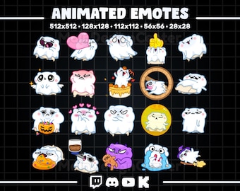Ghost Hamster Animated Emotes · Twitch, Discord, YouTube, Kick · Cute Halloween Emoji · Streaming Chat GIF