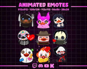 Maniacs and Villains · Horror Animated Emotes · Twitch, Discord, YouTube, Kick · Streaming Chat Emoticon · Cute Emoji · Colorful Dynamic GIF