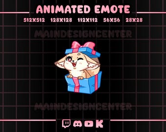 Gift Dog Animated Emote · Birthday Present Emoji · Twitch, Discord, Kick, Youtube, TikTok · Stream Overlay, Follow Alert · Cute GIF