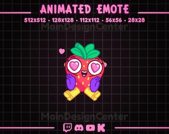 Berry In Love Strawberry Animated Emote Kawaii Hearts Emoji Flirty Chat Assets Twitch, Discord, Youtube, Kick Hearts Love