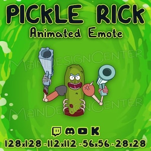Animowana emotka Pickle Rick · idealna na Twitch, Discord, Youtube, Kick · emoji czatu strumieniowego · postać z kreskówki · kolorowy, dynamiczny mem