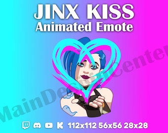 Jinx Kiss Arcane Emote Animated Emotes Chat Anime Emoticon Discord, Youtube, Kick Playful Colorful Emoji Streaming GIF Overlay