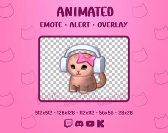 Cute Kitty Bow Animated Emote Banger Stream Overlay Kawaii Follow Alert Twitch, Discord, YouTube, Kick Music, Dance, Hype
