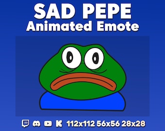 Sad Pepe Animated Emote · Sadge Frog Emoji · Twitch, Discord, Youtube, Kick · Feels Bad Meme GIF · Sad Chat Reaction