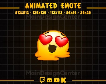 Emoji de chat animado de ojos amorosos, cara derretida, emoticono de Twitch, Discord, YouTube y Kick Streaming, meme divertido.