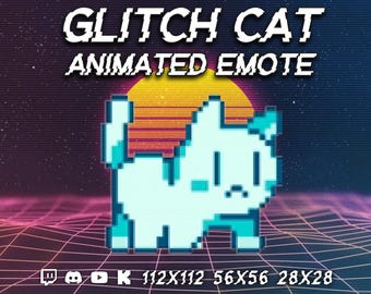 Glitch Cat · Animated Emote · Chat Emoticon · Twitch, Discord, Youtube, Kick · Funny Meme Animals · Streaming GIF · Dynamic Pixel Chat Emoji