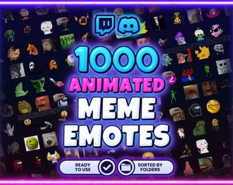 1000 Meme Animated Emotes · Ultimate Emoji Collection · Twitch, Discord · Amogus, Cuties, Gaming, Hype, Cartoons, Animals, Aliens · GIF