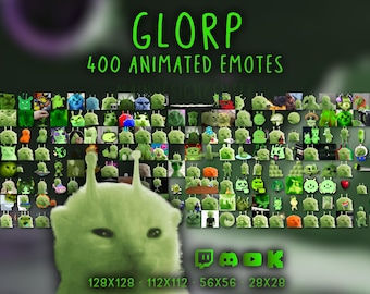 Glorp 400 Animated Emotes · Green Alien Cat Meme Emoji · Twitch, Discord, YouTube, Kick · Streaming GIF