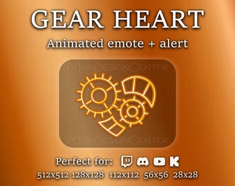 Gear Heart Animated Emote Steampunk Emoji Golden Emoticon Twitch, Discord, Youtube, Kick Streaming Assets