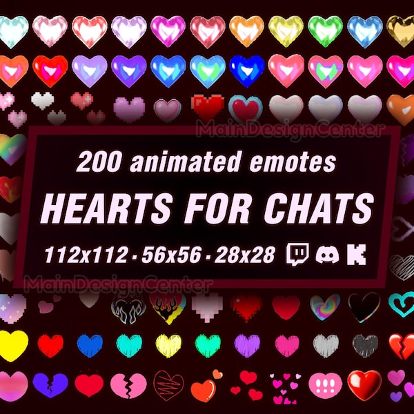 Hearts For Chats · 200 Animated Emotes · Love Emoji · Twitch, Discord, Kick · Cozy Kind Chat Reaction