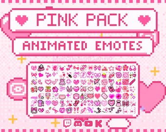 Pink Pack: 100+ Animated Emotes Pixel Emoji Discord, Twitch, Kick, Youtube Webcore GIFs Nostalgic Stream Assets