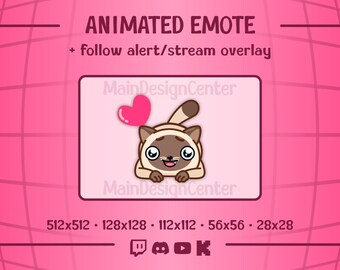 Playful Cat · Animated Emote · Follow Alert · Stream Overlay · Twitch, Discord, YouTube, Kick · Tail Emoji · Romantic Heart GIF
