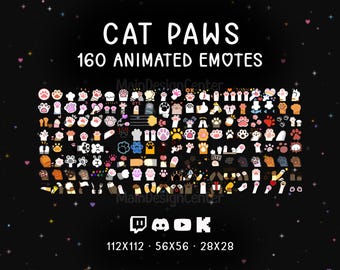 160 animierte Katzenpfoten-Emotes · Twitch Discord YouTube Kick · Niedliches Kawaii-Emote-Paket · GIF · Sofortiger digitaler Download