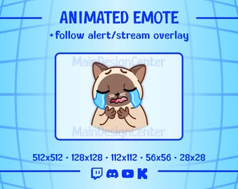 Crying Cat Animated Emote Follow Alert Stream Overlay Twitch, Discord, YouTube, Kick Sad Emoji Dramatic GIF