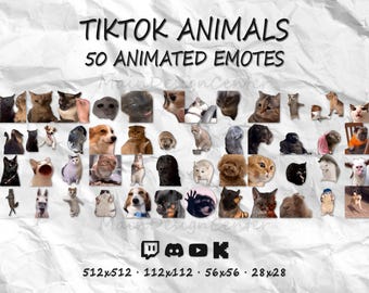 Tiktok Animals Emote Collection 50 Funny Meme Emoji Twitch, Discord, YouTube, Kick Stream Overlays, Alerts