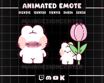 Shy Bun Animated Emote · Funny Bunny Emoji · Twitch, Discord, Kick, Youtube · Cute Flower GIF