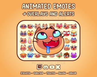 Meow-Meow Cat Stream Pack: 40 Animated Emotes + Follow Alerts Twitch, Discord, Kick, Youtube