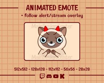 Devil Cat Emote · Siamese Kitten Emoji · Twitch, Discord, Youtube, Kick · Kawaii Animal Chat Reaction