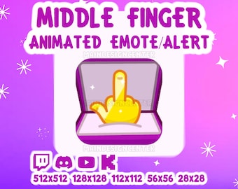 Middle Finger · Animated Emote · Twitch, Discord, Kick · Peach Emoji · Streaming Assets · Funny Fruit · Follow Alert · STFU Emoticon
