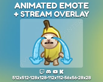 Banana cat animated emote · perfect for Twitch, Discord, Youtube, Kick · animal chat emoji · sad overlay · streaming assets · meme reaction