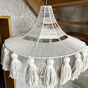 Macrame Chandelier, Cotton Tassel Chandelier, Boho Light, Boho Fringe Pendant Light, Nursery Lampshade, Modern Boho Light, Living Room Light