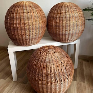 Handwoven Wicker Pendant Light Natural Rattan Lampshade (50cm | 19.7in) Wooden Pendant Light