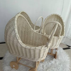 Rieten poppenwagen Witte rieten kinderwagen Natuurlijke WickerDoll-kinderwagen Poppenwagen Cadeau voor kinderen
