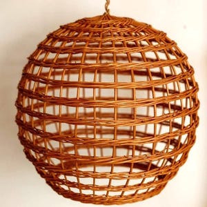 Rattan Pendant Light, Natural Wicker Lampshade, Boho Ceiling Light, Round Wooden Hanging Lamp for Kitchen, Dining Room or Bedroom